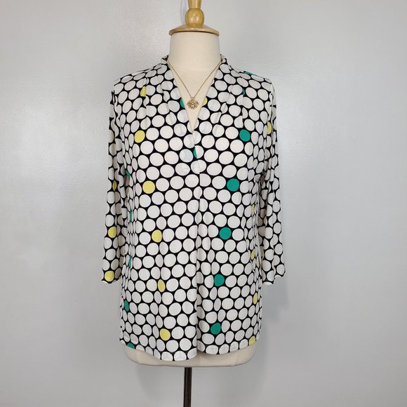 Worthington Split Neck Stretchy Circle Polka Dot Pullover Top, Size L - Picture 1 of 11